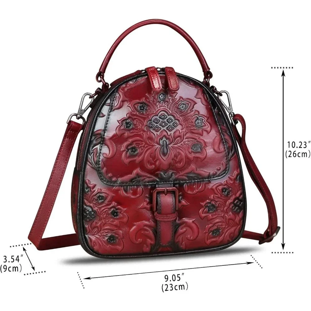 Womens Red Genuine Leather Satchel